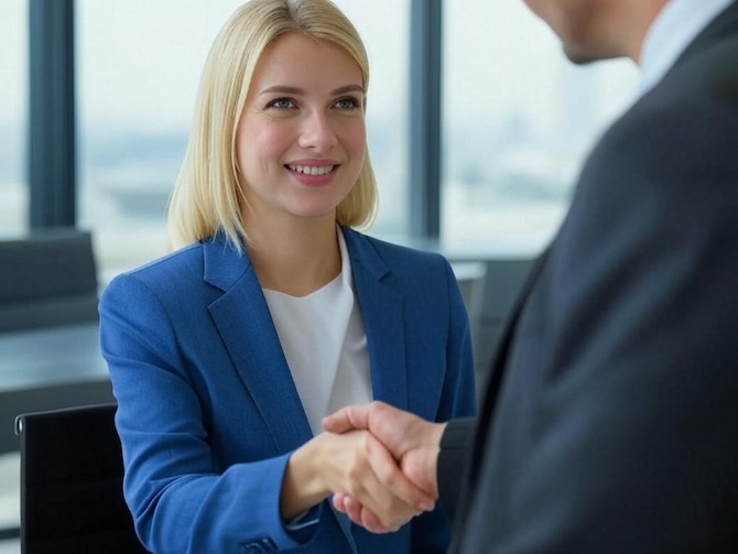 žena podává ruku finančnímu poradci